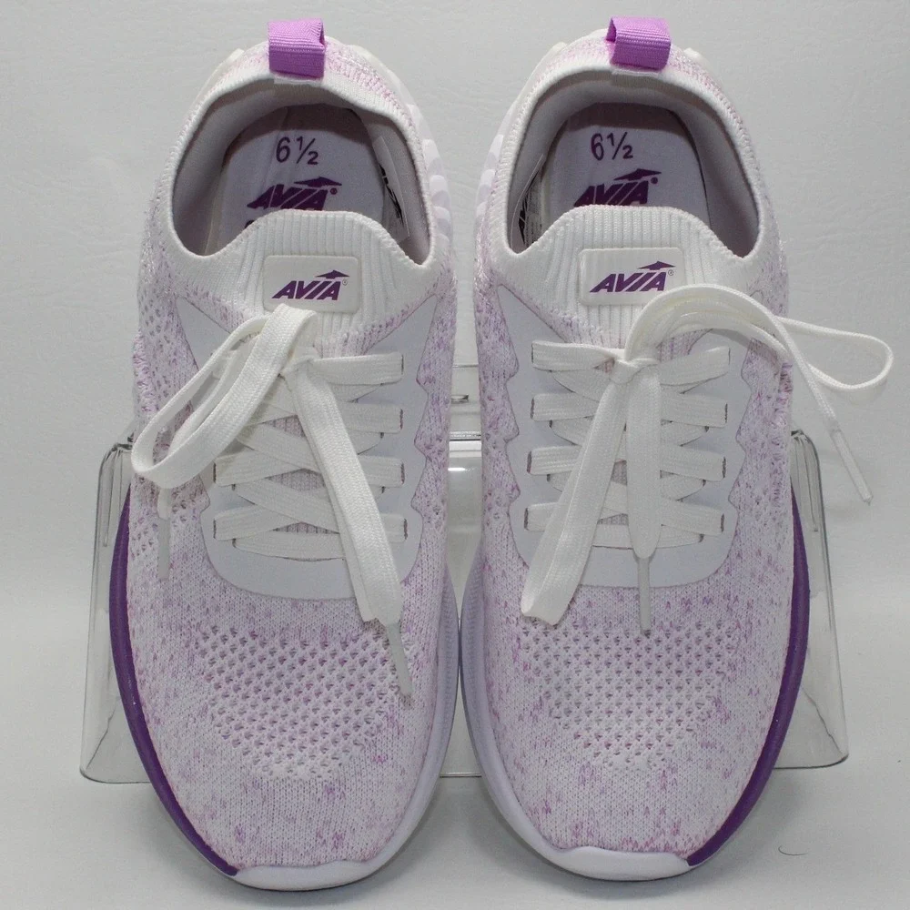 Avia Womens Athletic Shoes Sneakers White Purple Knit Lace Up Size‎ 6.5
